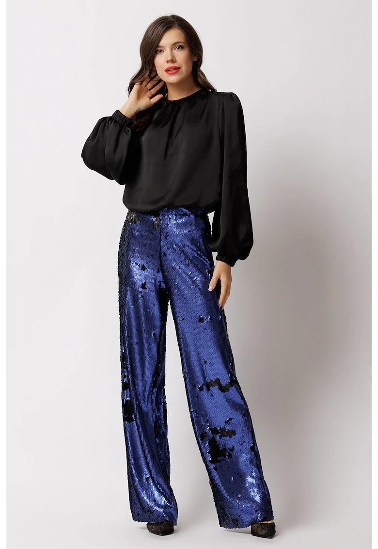Bluza de satin cu maneci bufante, Negru
