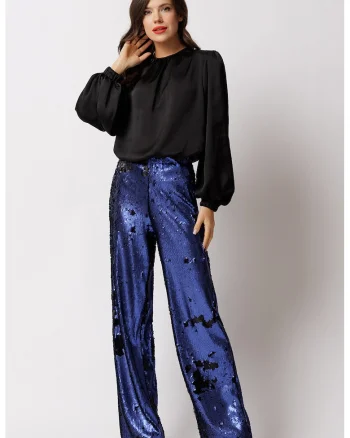 Bluza de satin cu maneci bufante, Negru