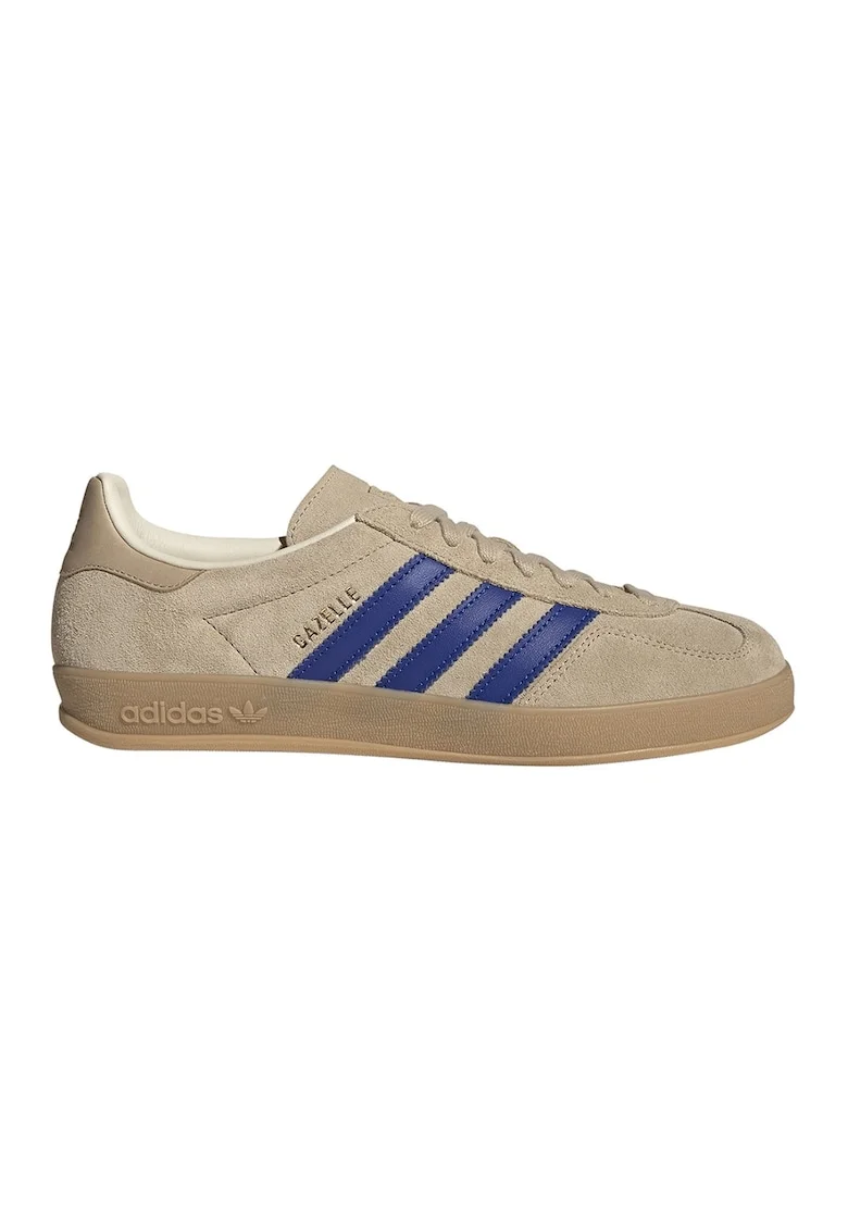 Pantofi sport Gazelle Indoor de piele intoarsa cu benzi logo contrastante, Albastru inchis/Bej deschis