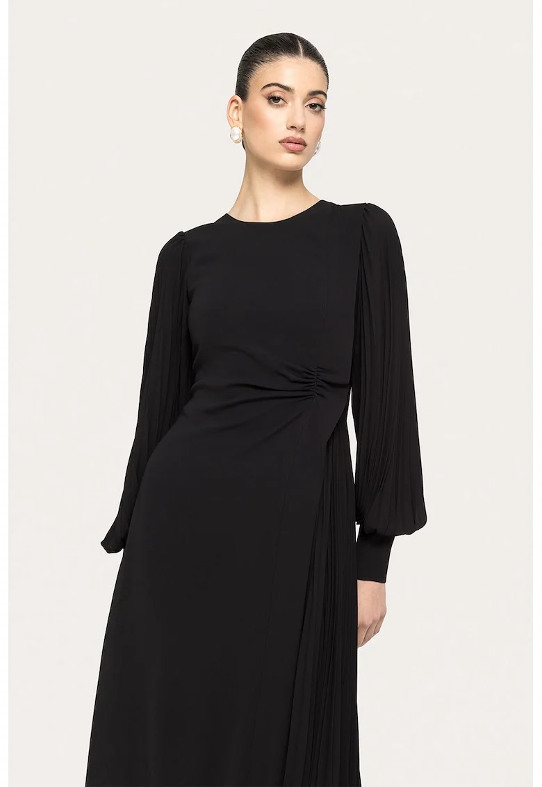 Rochie midi cu detalii plisate, Negru