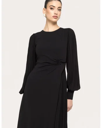 Rochie midi cu detalii plisate, Negru