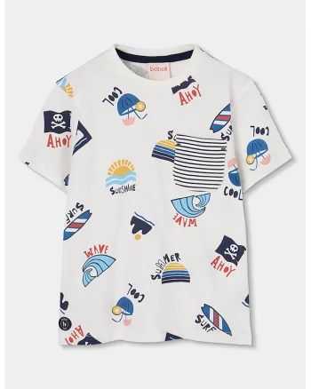 Tricou cu imprimeu si buzunar pe piept, Alb