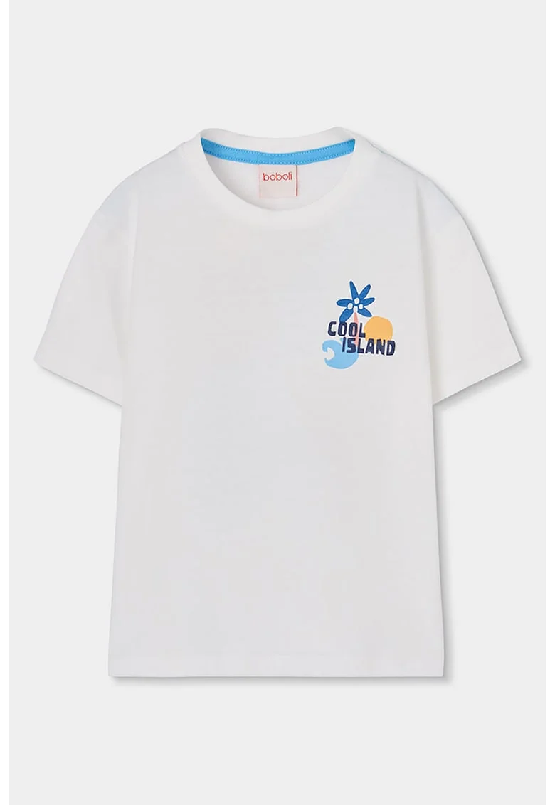 Tricou din bumbac cu imprimeu grafic, Alb/Albastru