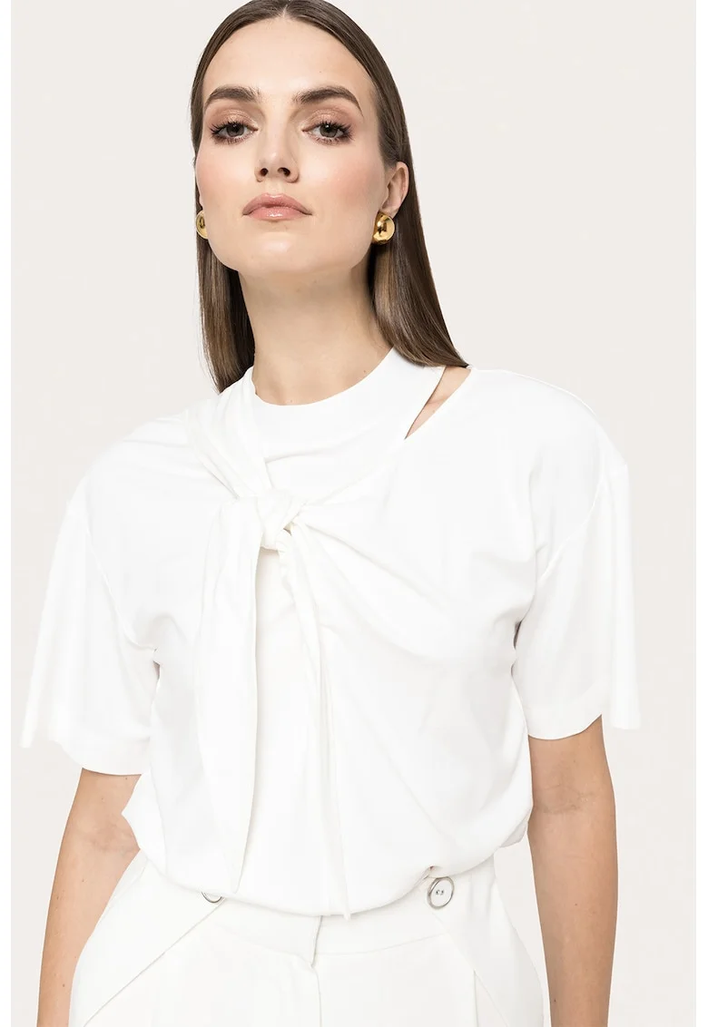 Bluza cu model uni si maneci scurte, Crem