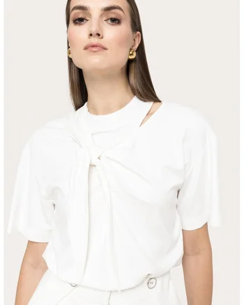 Bluza cu model uni si maneci scurte, Crem