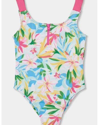 Costum de baie intreg cu imprimeu si fenta cu fermoar, Multicolor