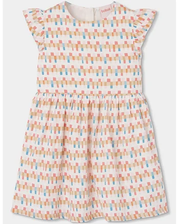 Rochie din bumbac cu imprimeu geometric, Roz pastel/Bej