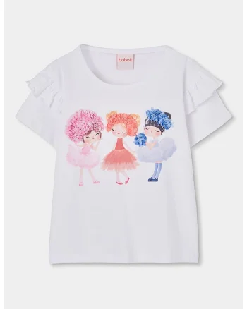 Tricou cu imprimeu si maneci cu volane, Lila/Roz