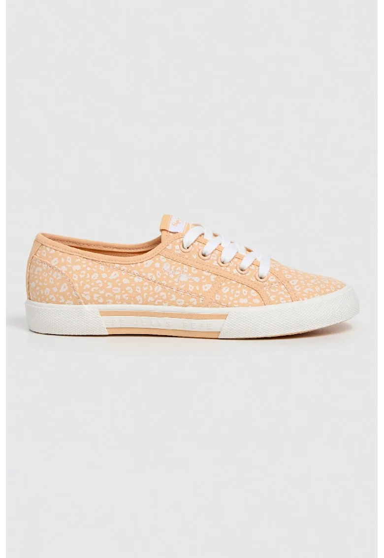 Tenisi cu animal print, Alb/Portocaliu pal