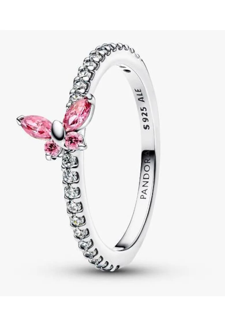 Inel  tip fluture stralucitor Zirconiu Roz din Argint 925