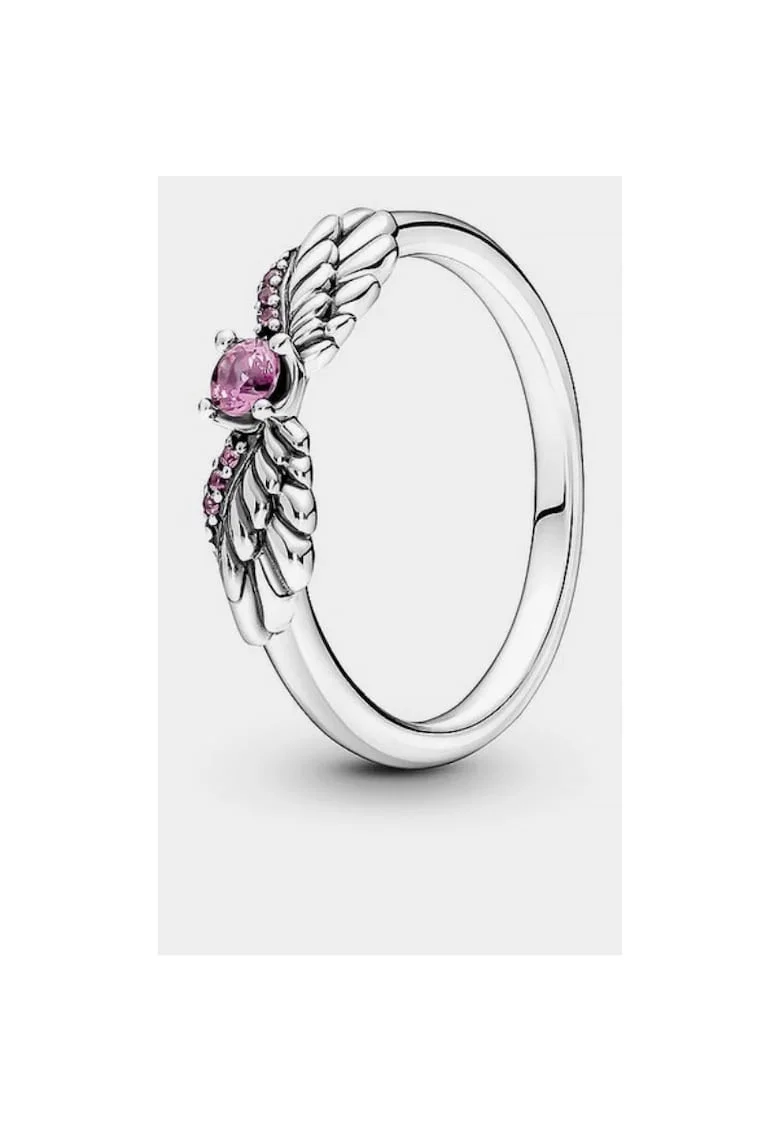 Inel  tip Sparkling Cristal Roz cu aripi de inger din Argint 925