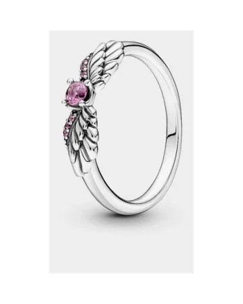 Inel  tip Sparkling Cristal Roz cu aripi de inger din Argint 925