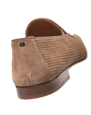 Pantofi loafer de piele intoarsa cu perforatii, Bej
