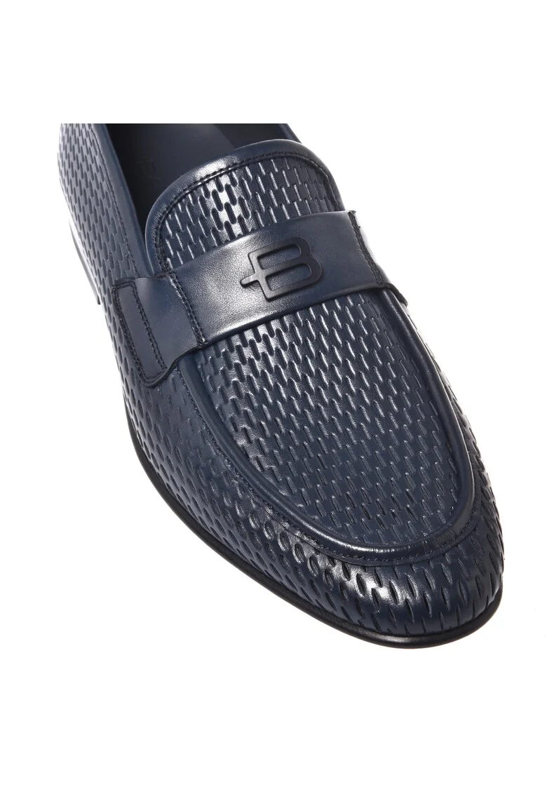 Pantofi loafer de piele cu perforatii, Albastru