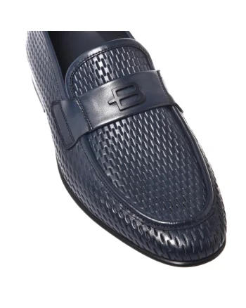Pantofi loafer de piele cu perforatii, Albastru