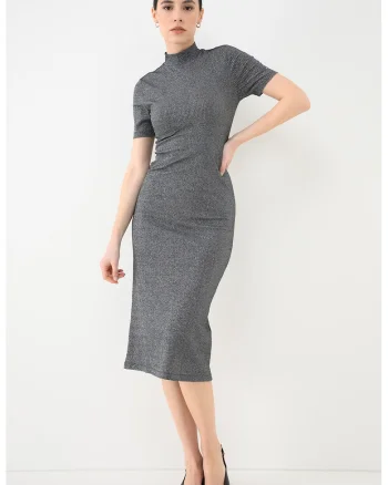 Rochie midi cu striatii, Argintiu/Gri inchis