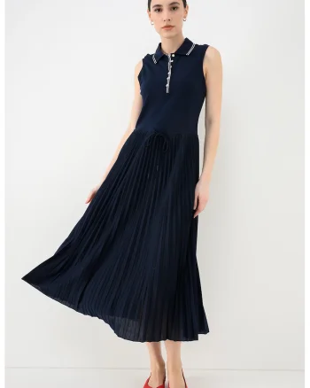 Rochie polo cu pliuri, Bleumarin