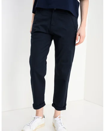 Pantaloni chino crop cu talie medie, Albastru indigo