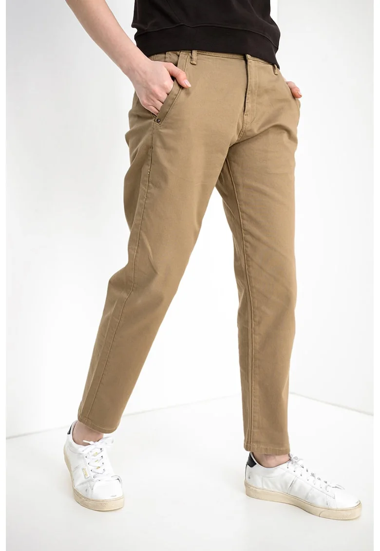 Pantaloni chino crop cu talie medie, Maro camel
