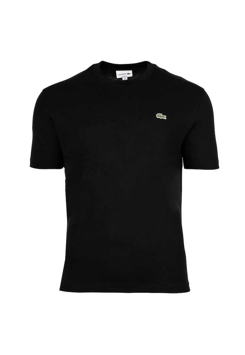 Tricou din bumbac cu decolteu la baza gatului, Negru