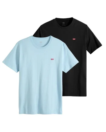 Set de tricouri din bumbac cu logo brodat discret - 2 piese, Negru/Albastru deschis