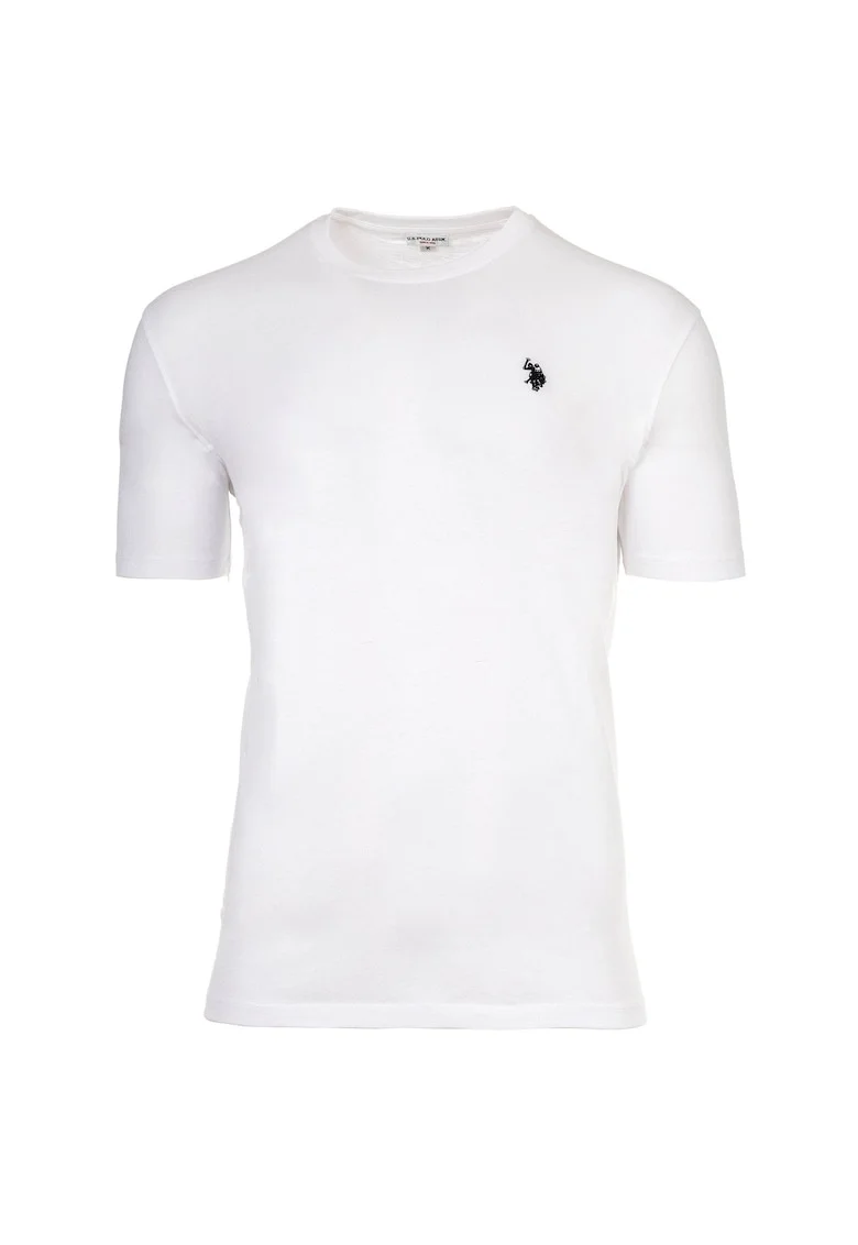 Tricou de bumbac cu decolteu la baza gatului si logo discret, Alb optic