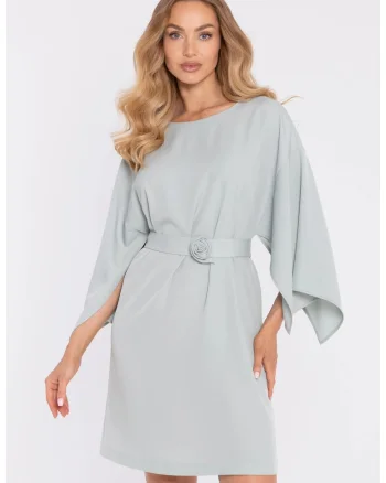 Rochie cu maneci largi si curea decorativa - albastru pudra, Verde menta