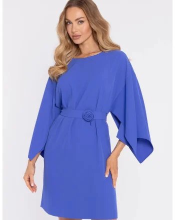 Rochie cu maneci largi si curea decorativa - albastru pudra, Albastru