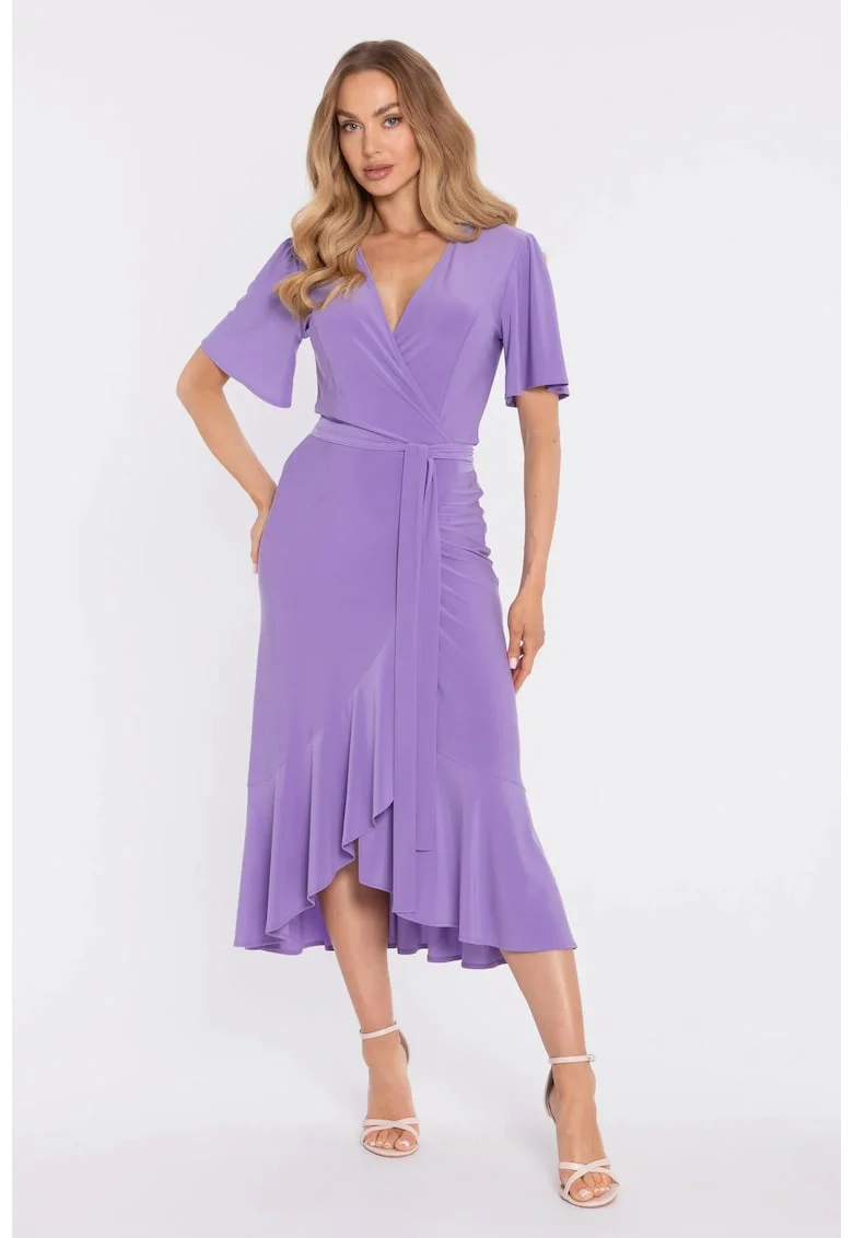 Rochie midi plic cu volan si incretit - negru