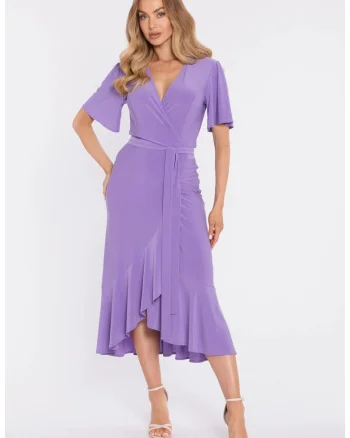 Rochie midi plic cu volan si incretit - negru
