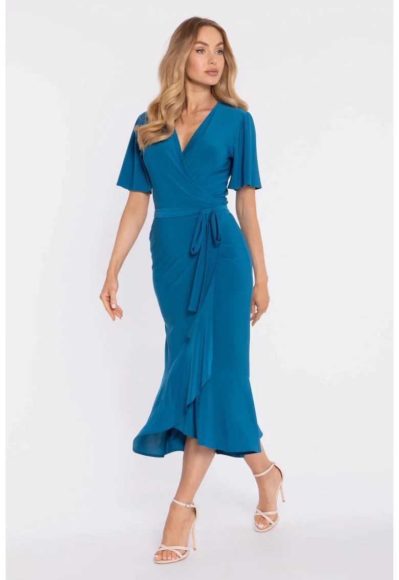 Rochie midi plic cu volan si incretit - negru