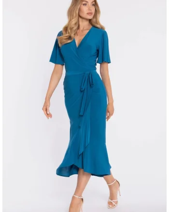 Rochie midi plic cu volan si incretit - negru