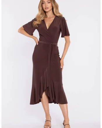 Rochie midi plic cu volan si incretit - negru