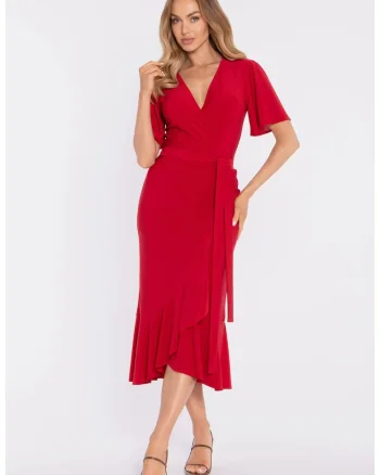 Rochie midi plic cu volan si incretit - negru