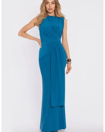 Rochie maxi eleganta cu talie accentuata si drapaj - violet deschis, Albastru oceanic