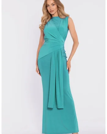 Rochie maxi eleganta cu talie accentuata si drapaj - violet deschis, Turcoaz
