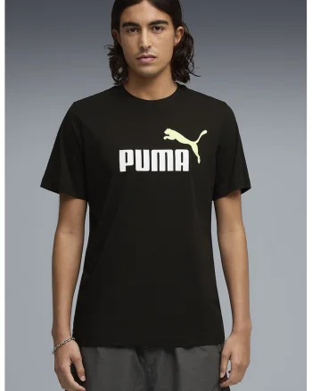 Tricou cu decolteu la baza gatului si imprimeu logo Essentials 2, Alb/Negru/Galben pal