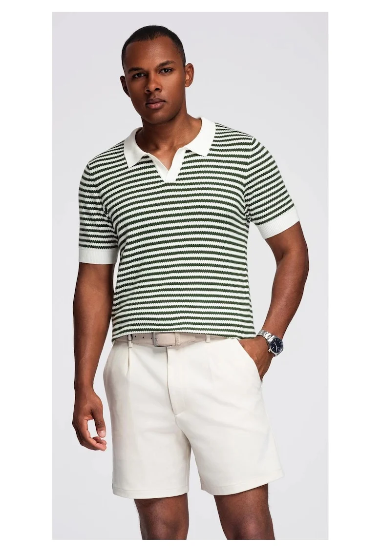 Tricou polo cu dungi, Verde masliniu