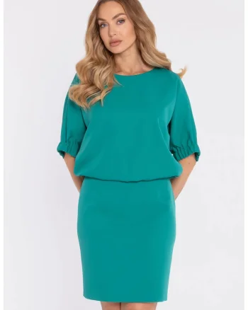 Rochie midi dreapta cu decolteu rotund, Turcoaz