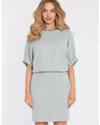 Rochie midi dreapta cu decolteu rotund, Verde menta