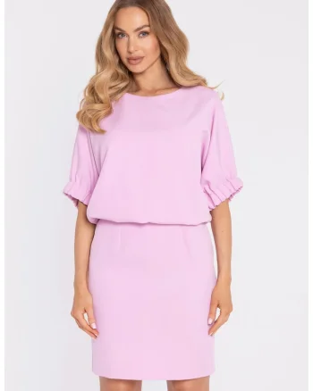 Rochie midi dreapta cu decolteu rotund, Roz pastel