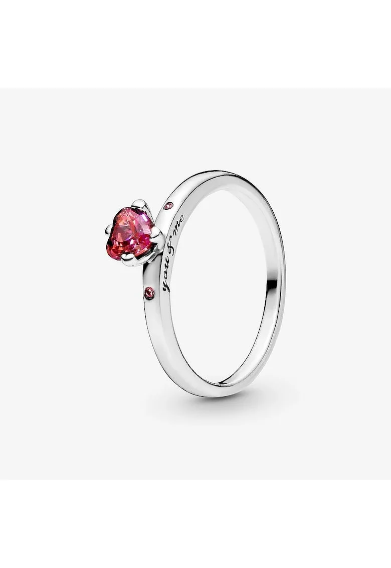 Inel  cu inima rosie You and Me din Argint 925 si Zirconiu, Rosu/Argintiu