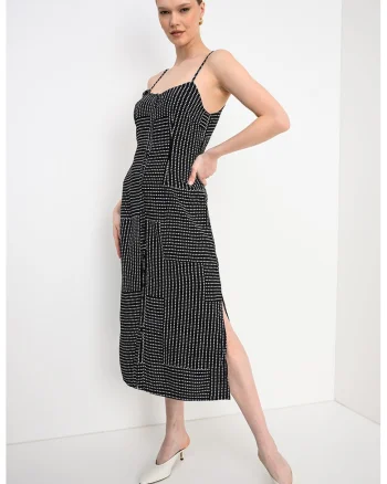Rochie cu nasturi si buline, Alb/Negru