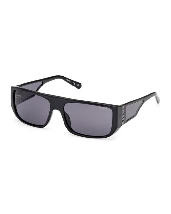 Ochelari de soare dreptunghiulari cu lentile uni, Negru/Negru stins