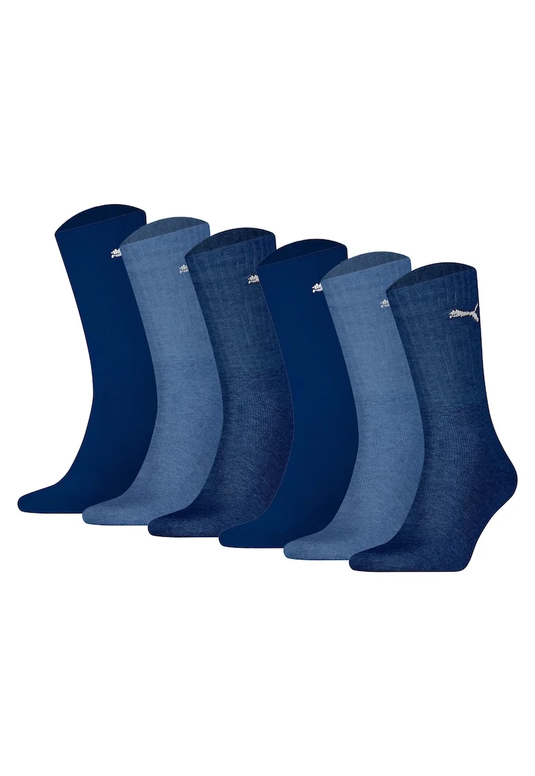 Set de sosete lungi unisex cu model logo - 6 perechi, Albastru