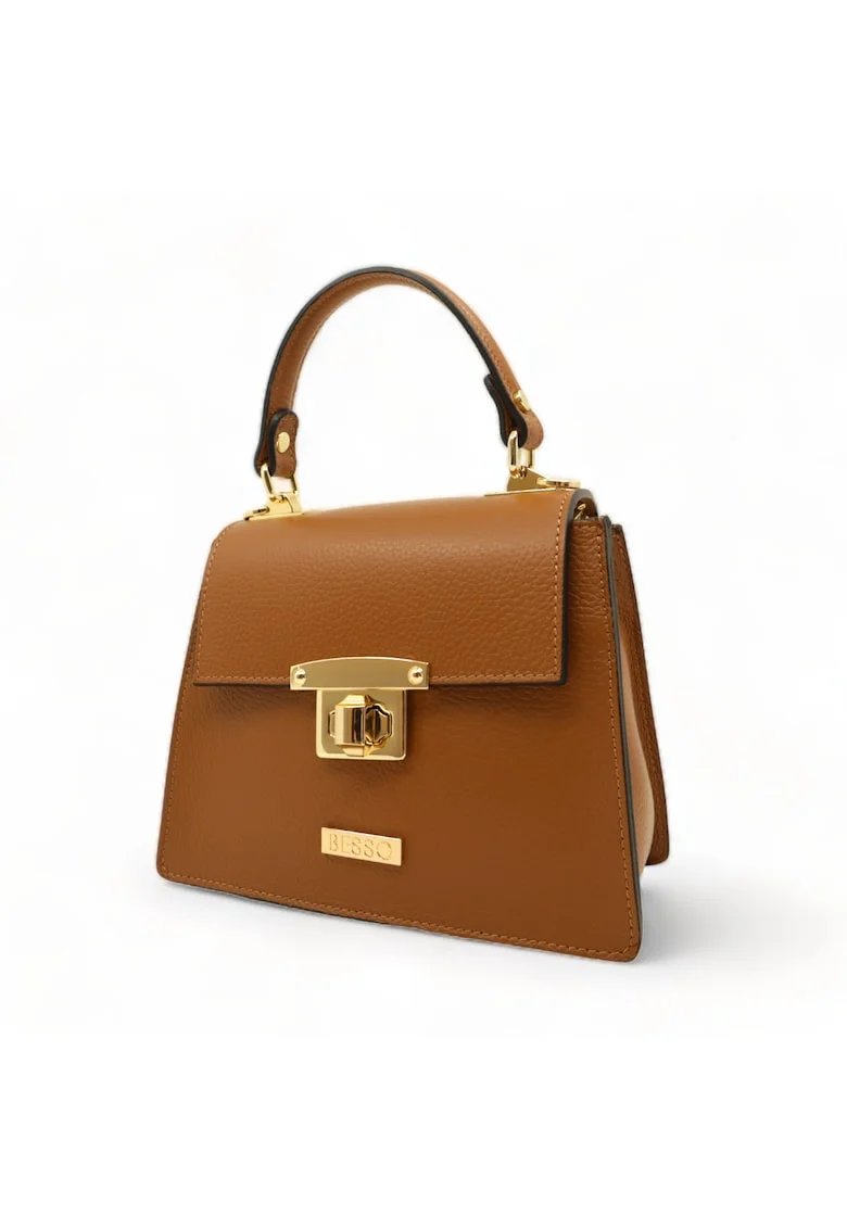Geanta de mana din piele naturala Chic Minimal, Maro
