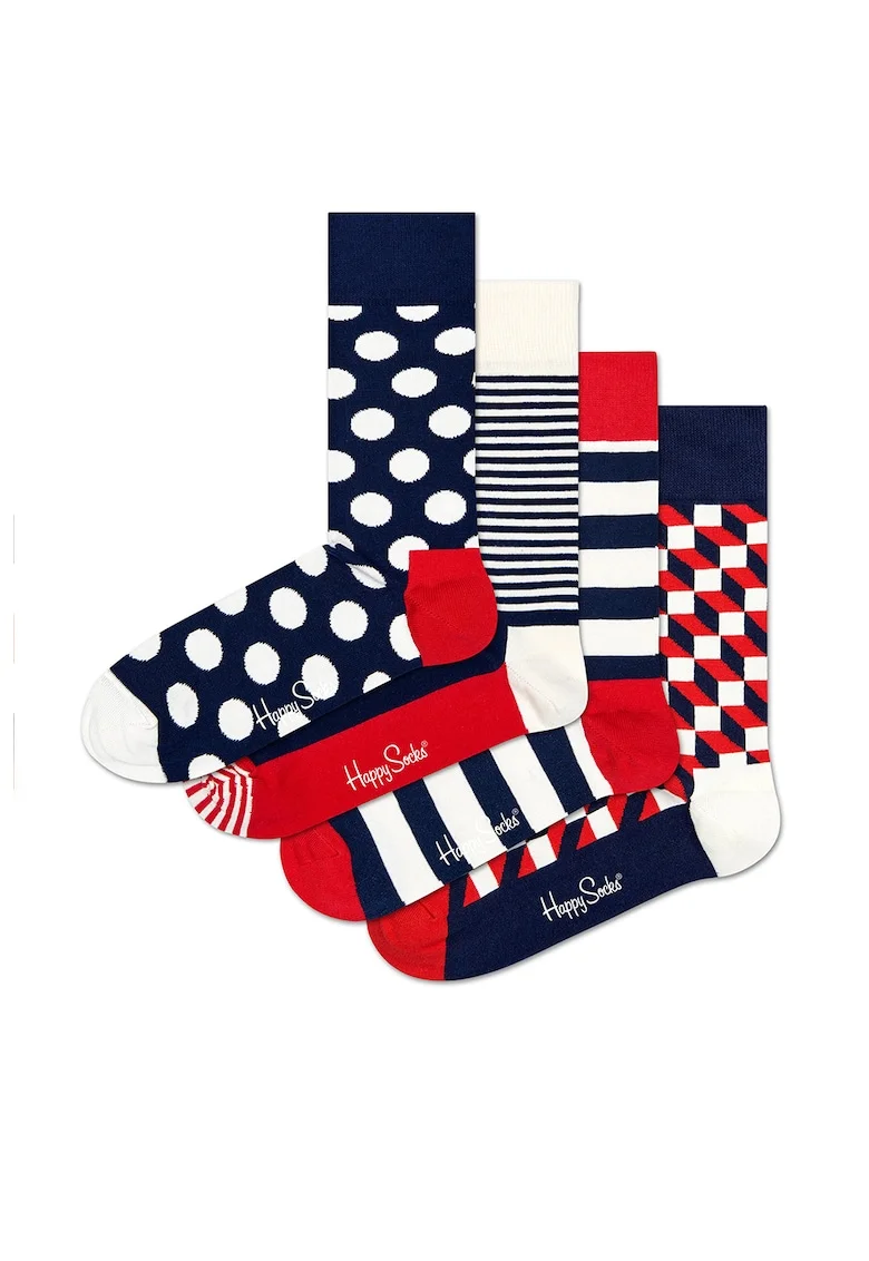 Set de sosete lungi unisex cu model - 3 perechi, Rosu/Alb/Negru