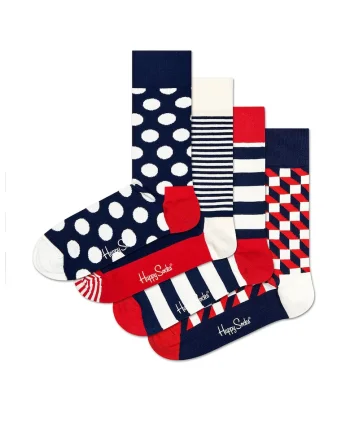 Set de sosete lungi unisex cu model - 3 perechi, Rosu/Alb/Negru