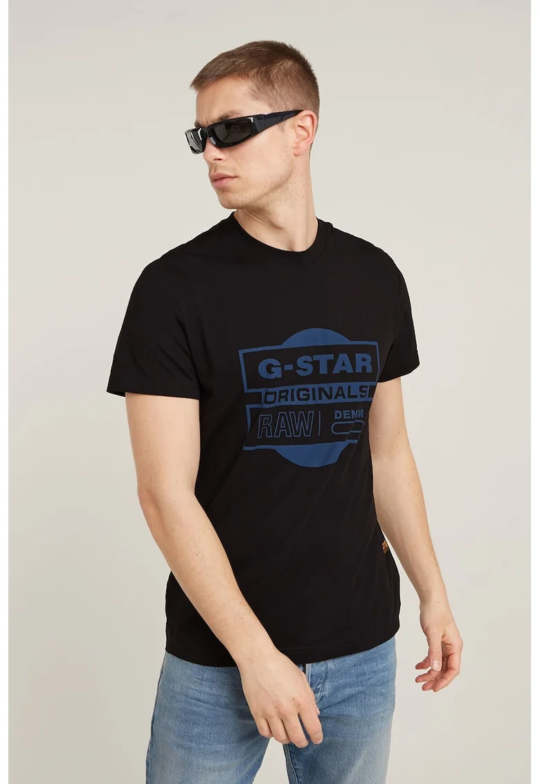 Tricou din bumbac organic cu logo, Negru/Albastru