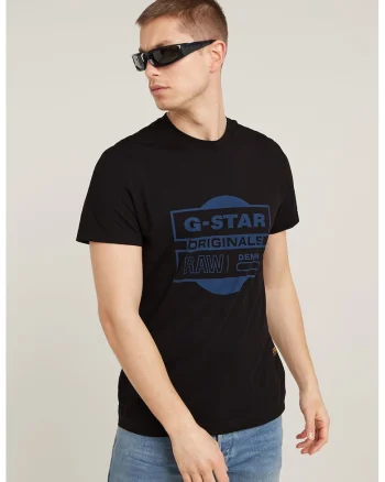 Tricou din bumbac organic cu logo, Negru/Albastru
